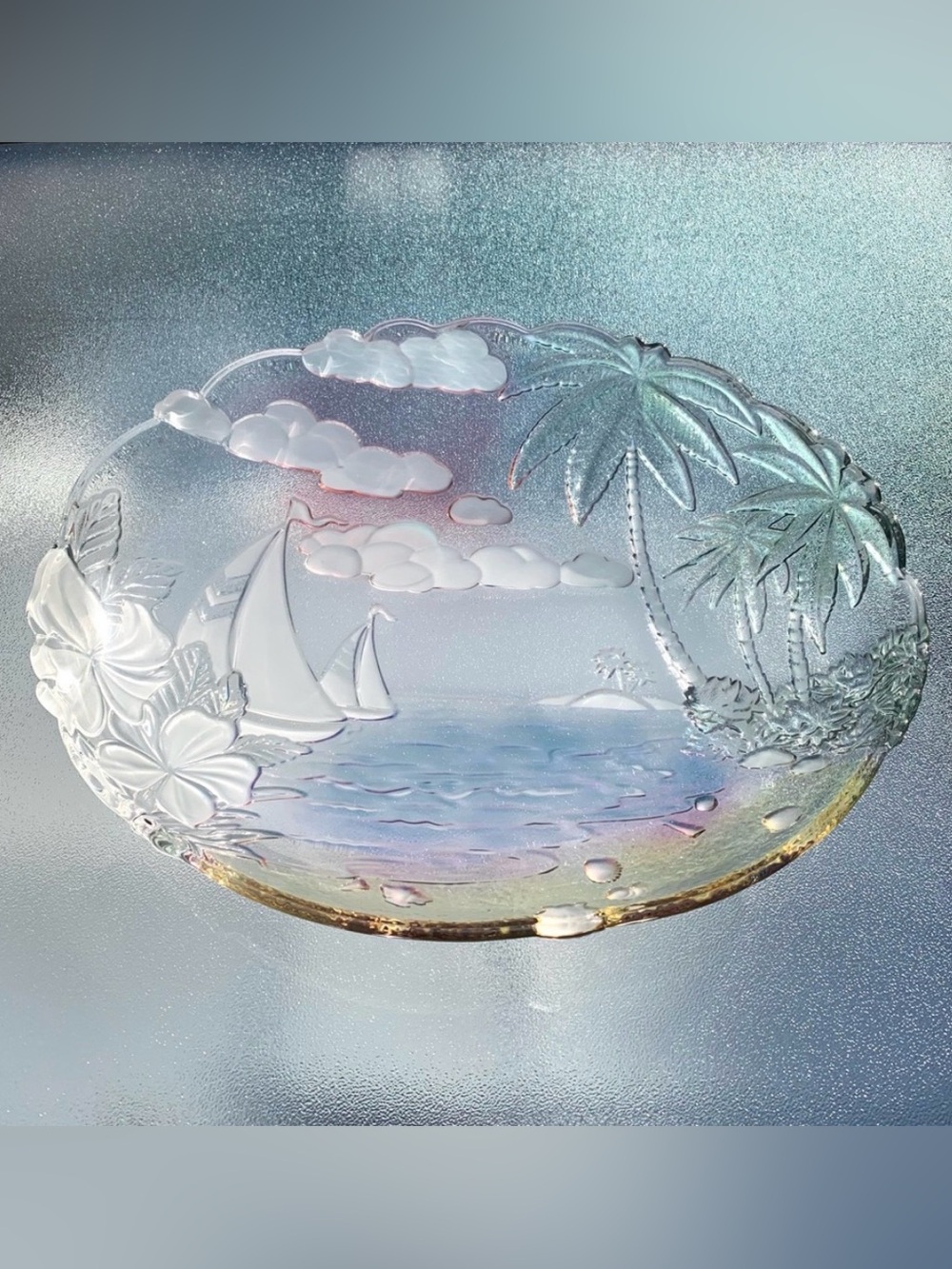 Mikasa 3D Sunrise Bay 18-1/2” Oval Sailboat Nautical Hostess Glass Platter - Picture 4 of 11